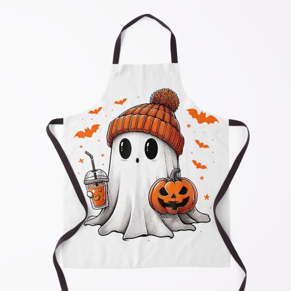 Item preview, Cute Ghost Drinking Ice Coffee Halloween Pumpkin Mens Womens T-Shirt designed and sold by PrintWaveMagic.