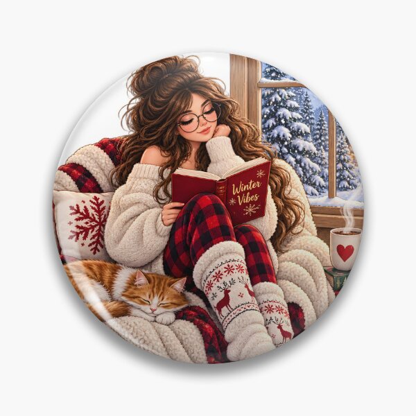 Item preview, Cozy Winter Reading Girl with Cat and Hot Cocoa designed and sold by TinyWeird.