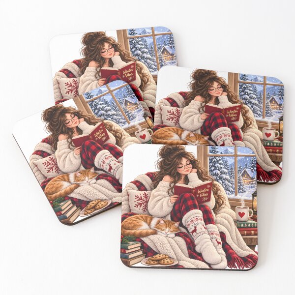 Item preview, Cozy Winter Reading Girl with Cat and Hot Cocoa designed and sold by TinyWeird.