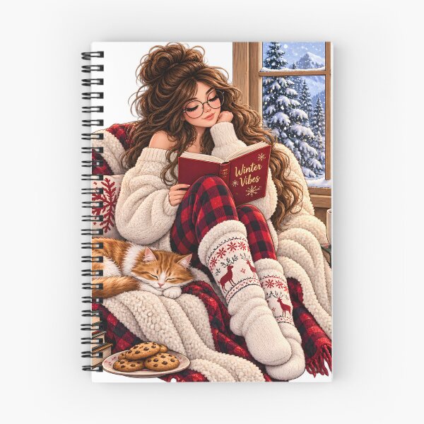 Item preview, Cozy Winter Reading Girl with Cat and Hot Cocoa designed and sold by TinyWeird.