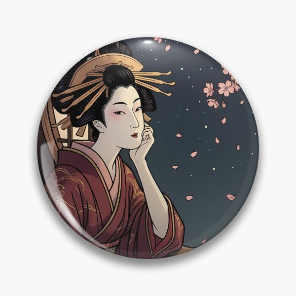 Item preview, Geisha Looking at Night Sakura Through Circular Window designed and sold by TokyoUkiyoHouse.