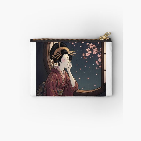 Item preview, Geisha Looking at Night Sakura Through Circular Window designed and sold by TokyoUkiyoHouse.