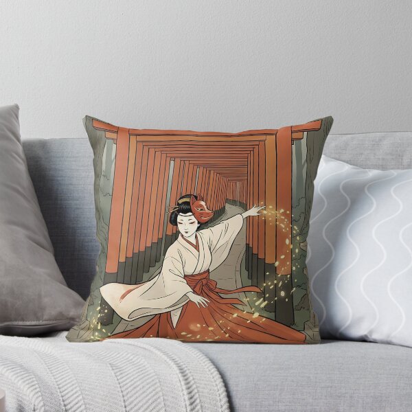 Item preview, Shrine Maiden Dancing Under Torii Gates with Fox Mask designed and sold by TokyoUkiyoHouse.