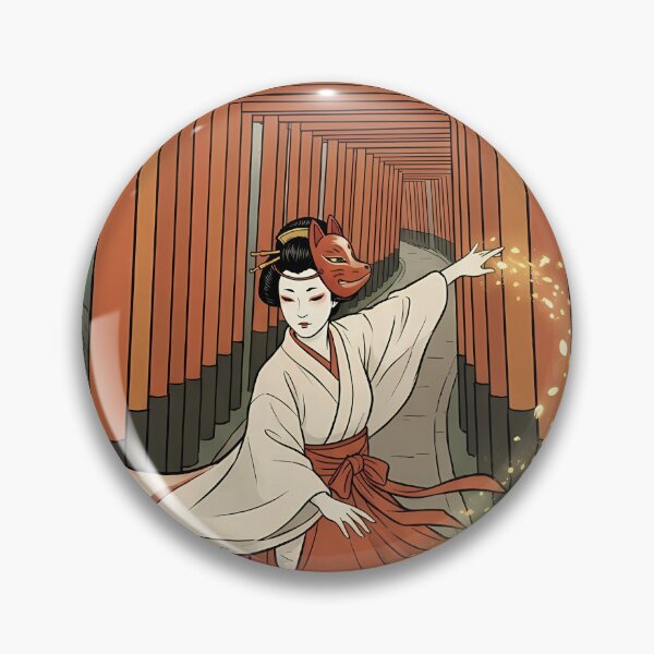 Item preview, Shrine Maiden Dancing Under Torii Gates with Fox Mask designed and sold by TokyoUkiyoHouse.