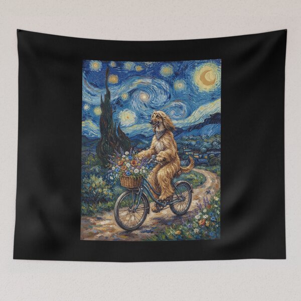 Item preview, Afghan Hound Biking Bike Starry Night Van Gogh Art Dog Lover designed and sold by dian-rody-crest.