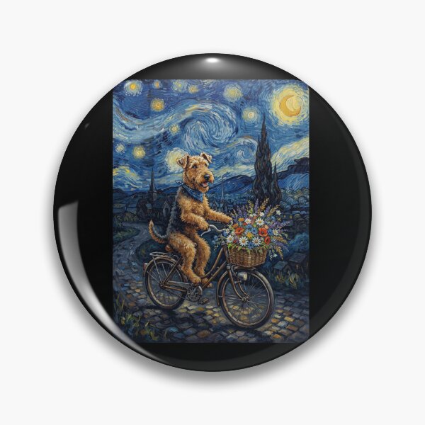Item preview, Airedale Terrier Biking Bike Starry Night Van Gogh Art Dog Lover designed and sold by dian-rody-crest.