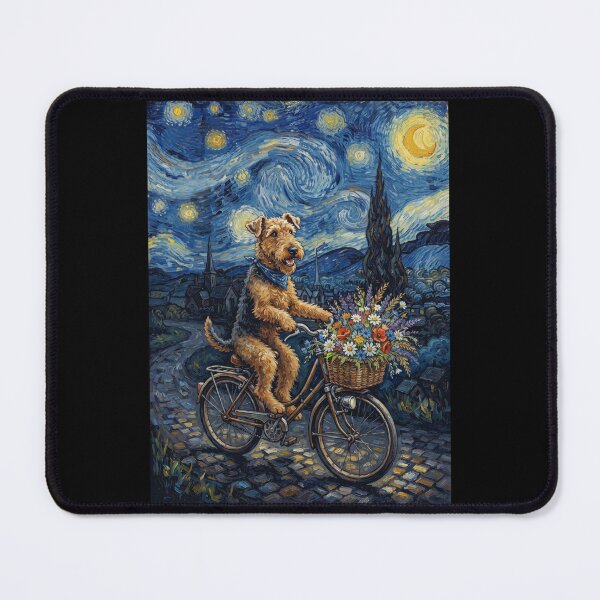 Item preview, Airedale Terrier Biking Bike Starry Night Van Gogh Art Dog Lover designed and sold by dian-rody-crest.