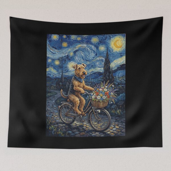 Item preview, Airedale Terrier Biking Bike Starry Night Van Gogh Art Dog Lover designed and sold by dian-rody-crest.