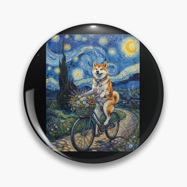 Item preview, Akita Biking Bike Starry Night Van Gogh Art Dog Lover designed and sold by dian-rody-crest.