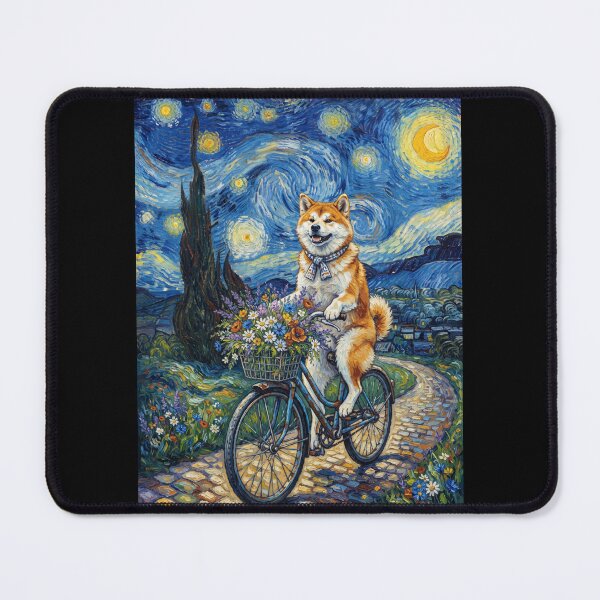 Item preview, Akita Biking Bike Starry Night Van Gogh Art Dog Lover designed and sold by dian-rody-crest.