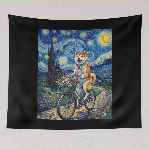 Item preview, Akita Biking Bike Starry Night Van Gogh Art Dog Lover designed and sold by dian-rody-crest.