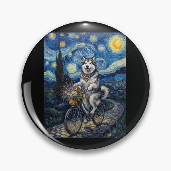 Item preview, Alaskan Malamute Biking Bike Starry Night Van Gogh Art Dog Lover designed and sold by dian-rody-crest.