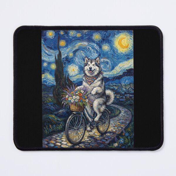 Item preview, Alaskan Malamute Biking Bike Starry Night Van Gogh Art Dog Lover designed and sold by dian-rody-crest.