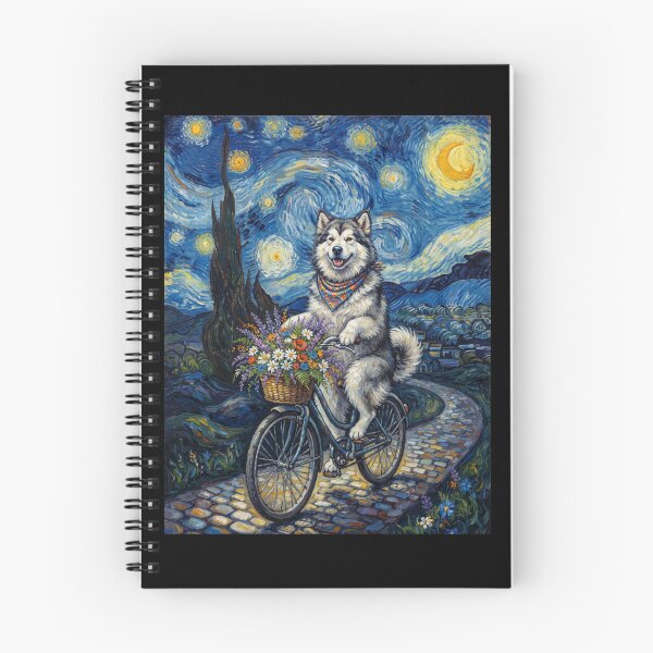 Item preview, Alaskan Malamute Biking Bike Starry Night Van Gogh Art Dog Lover designed and sold by dian-rody-crest.