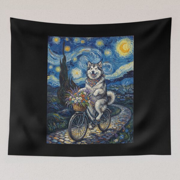 Item preview, Alaskan Malamute Biking Bike Starry Night Van Gogh Art Dog Lover designed and sold by dian-rody-crest.