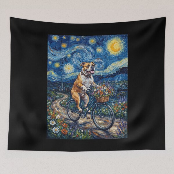 Item preview, American Bulldog Biking Bike Starry Night Van Gogh Art Dog Lover designed and sold by dian-rody-crest.