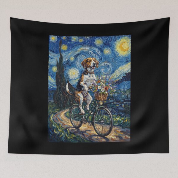 Item preview, American Foxhound Biking Bike Starry Night Van Gogh Art Dog Lover designed and sold by dian-rody-crest.