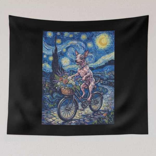 Item preview, American Hairless Terrier Biking Bike Starry Night Van Gogh Art Dog Lover designed and sold by dian-rody-crest.