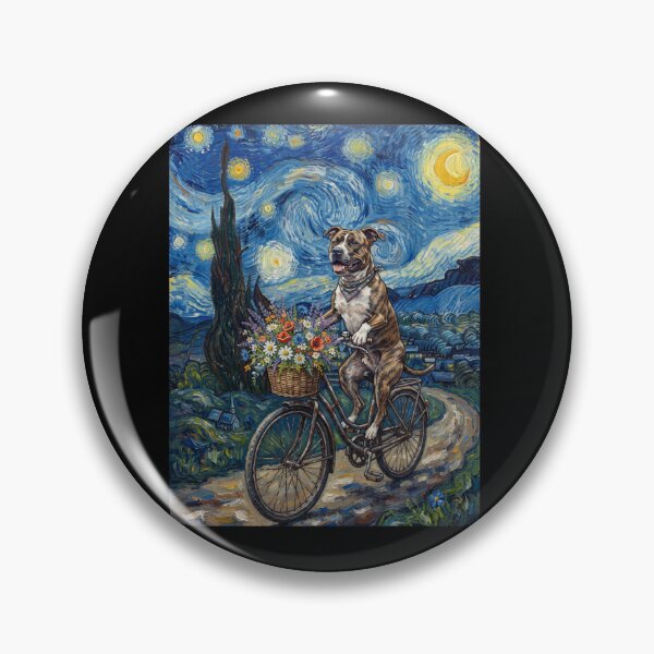 Item preview, American Staffordshire Terrier Biking Bike Starry Night Van Gogh Art Dog Lover designed and sold by dian-rody-crest.