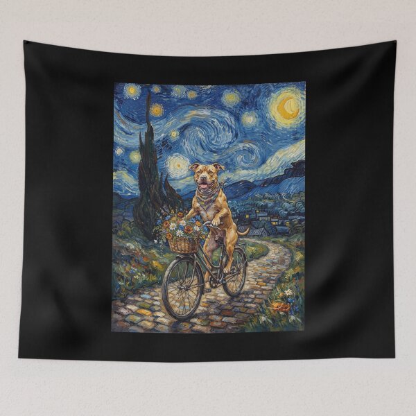 Item preview, American Pit Bull Terrier Biking Bike Starry Night Van Gogh Art Dog Lover designed and sold by dian-rody-crest.