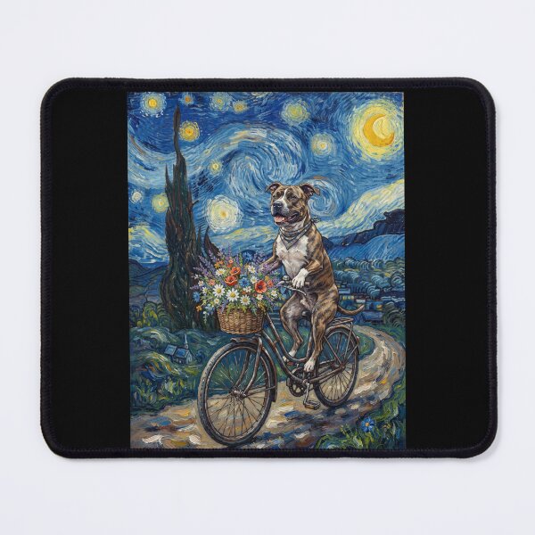 Item preview, American Staffordshire Terrier Biking Bike Starry Night Van Gogh Art Dog Lover designed and sold by dian-rody-crest.