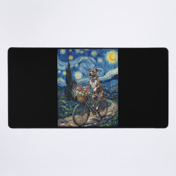 Item preview, American Staffordshire Terrier Biking Bike Starry Night Van Gogh Art Dog Lover designed and sold by dian-rody-crest.