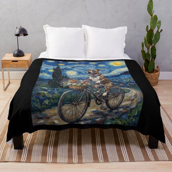Item preview, American Staffordshire Terrier Biking Bike Starry Night Van Gogh Art Dog Lover designed and sold by dian-rody-crest.