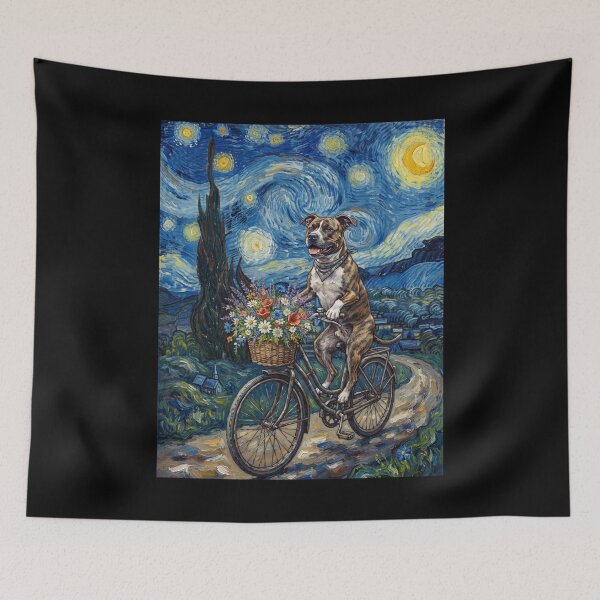 Item preview, American Staffordshire Terrier Biking Bike Starry Night Van Gogh Art Dog Lover designed and sold by dian-rody-crest.