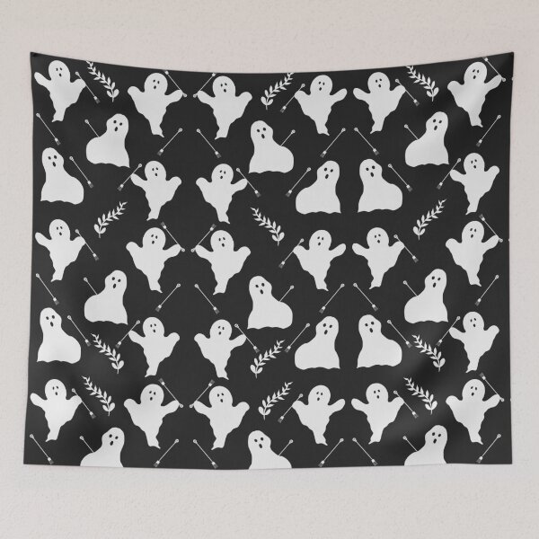 Item preview, Cute cartoon ghost patterns on a seamless black background. designed and sold by Aesthetic shapes design.