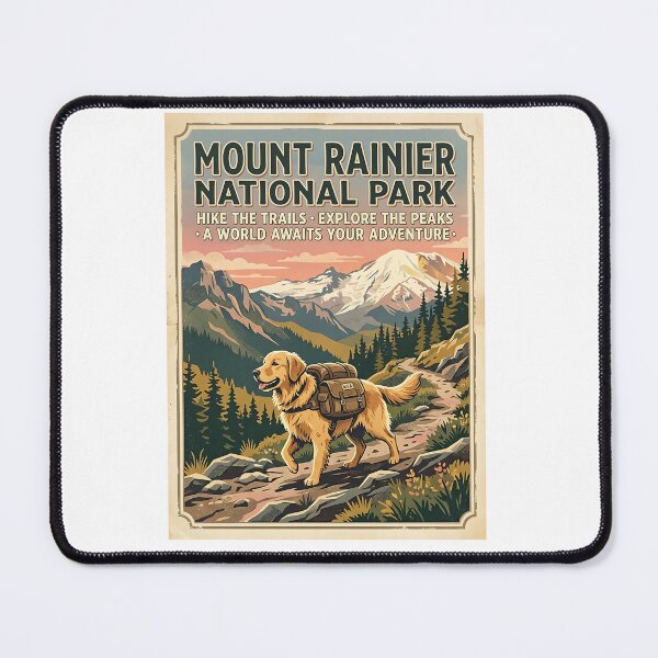 Item preview, Golden Retriever Hiking National Park Vintage Poster designed and sold by PictoVibe.