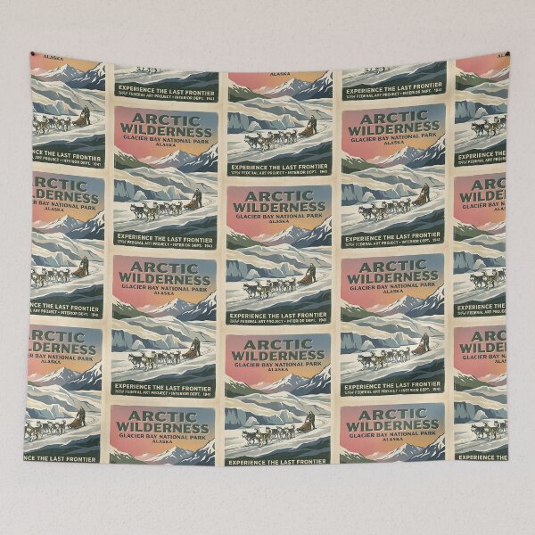 Item preview, Husky Sledding Arctic Vintage Poster designed and sold by PictoVibe.