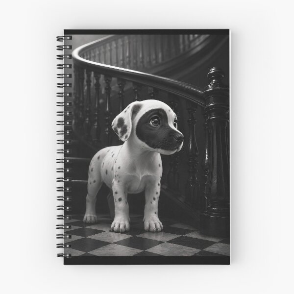 Item preview, Vintage Gothic Staircase Spotted Puppy Art Print designed and sold by RescueHeart10.
