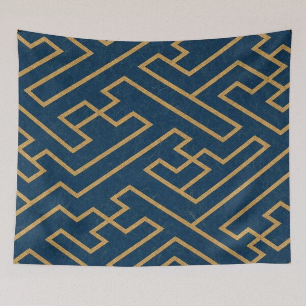 Item preview, Japanese Sayagata Pattern Gold and Navy Blue designed and sold by vekotpu.
