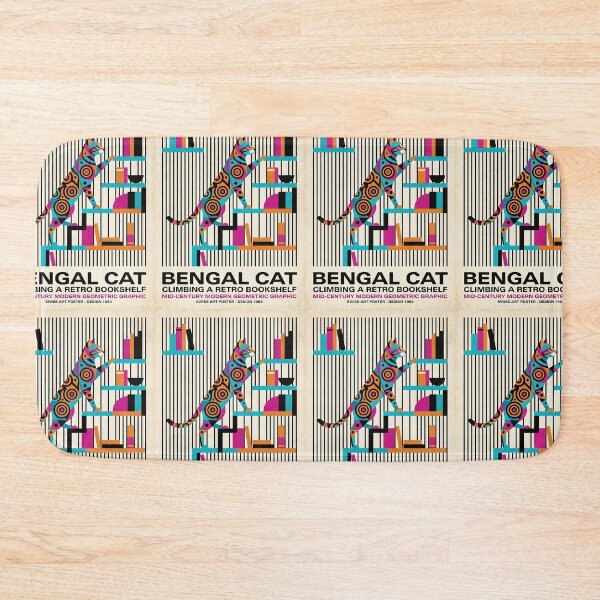 Item preview, Bengal Cat Bookshelf Mid-Century Poster designed and sold by PictoVibe.