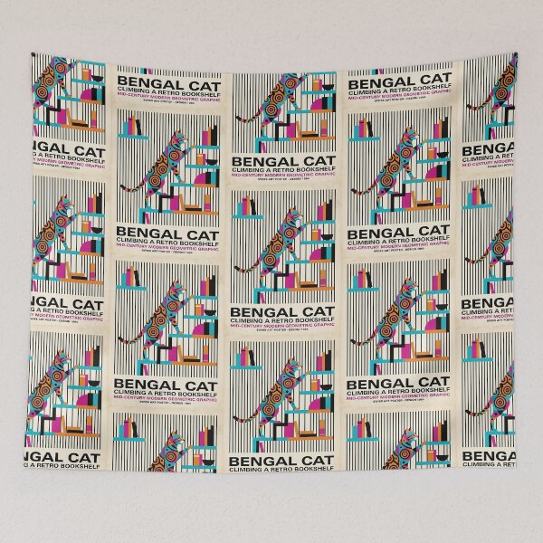 Item preview, Bengal Cat Bookshelf Mid-Century Poster designed and sold by PictoVibe.