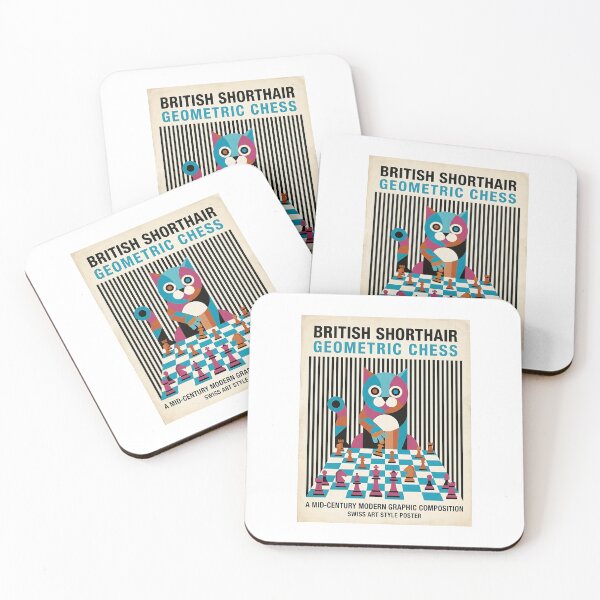 Item preview, British Shorthair Chess Master Mid-Century Poster designed and sold by PictoVibe.