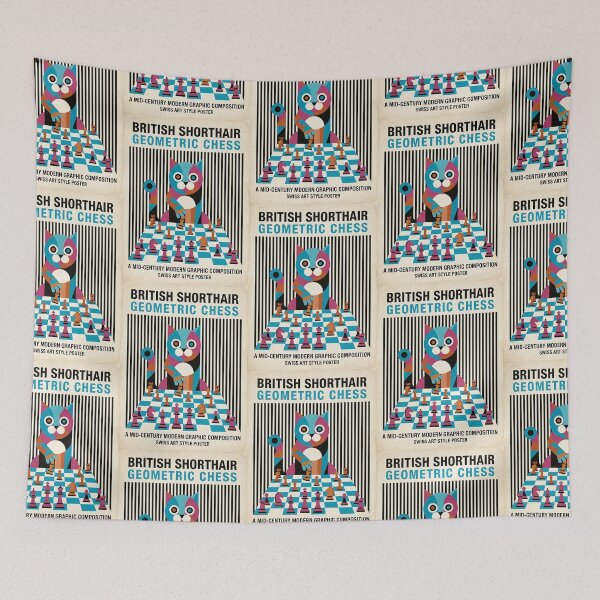 Item preview, British Shorthair Chess Master Mid-Century Poster designed and sold by PictoVibe.