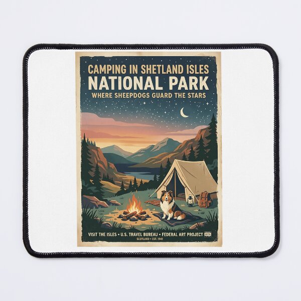 Item preview, Sheltie Camping Under Stars Vintage Poster designed and sold by PictoVibe.