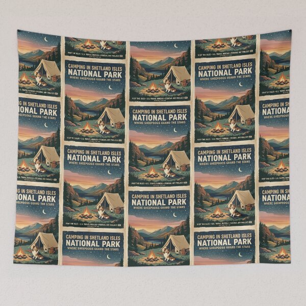 Item preview, Sheltie Camping Under Stars Vintage Poster designed and sold by PictoVibe.