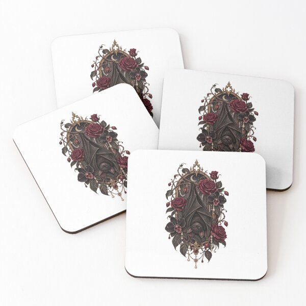 Item preview, Gothic Bat Burgundy Rose Romantic Botanical Illustration designed and sold by Peak Pop Designs | Funny Gifts, Cozy Art & Cute Animals .