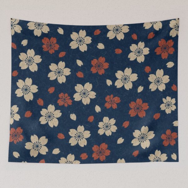 Item preview, Japanese Sakura Cherry Blossom Pattern Navy Blue and Red designed and sold by vekotpu.