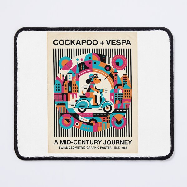 Item preview, Cockapoo Vespa City Ride Mid-Century Poster designed and sold by PictoVibe.