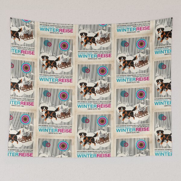 Item preview, Bernese Mountain Dog Sled Mid-Century Poster designed and sold by PictoVibe.