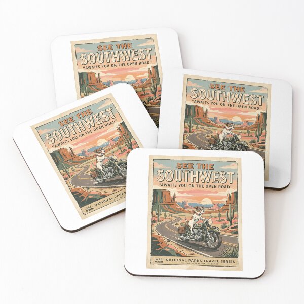Item preview, Jack Russell Motorcycle Desert Highway Vintage Poster designed and sold by PictoVibe.