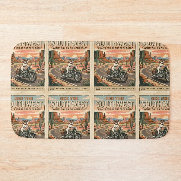Item preview, Jack Russell Motorcycle Desert Highway Vintage Poster designed and sold by PictoVibe.