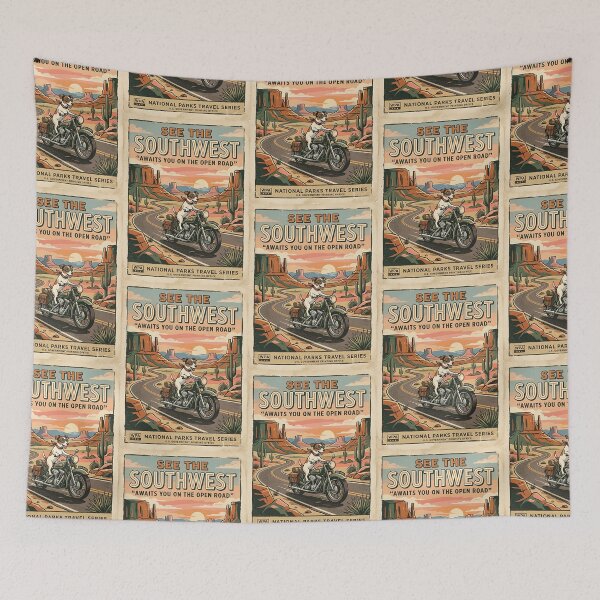 Item preview, Jack Russell Motorcycle Desert Highway Vintage Poster designed and sold by PictoVibe.