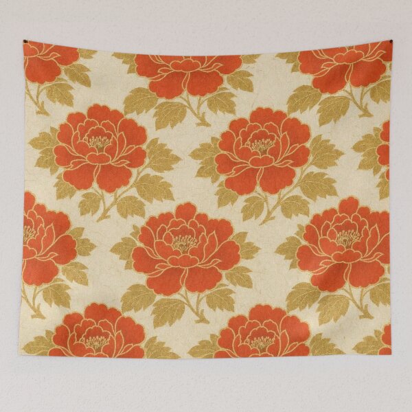 Item preview, Japanese Peony Botan Pattern Red and Gold designed and sold by vekotpu.