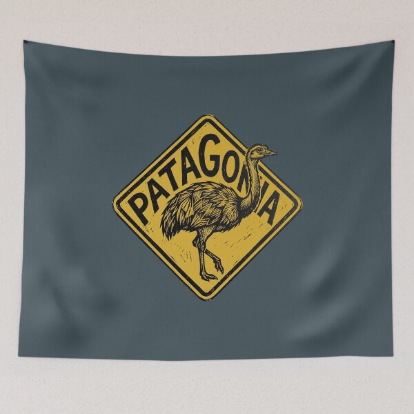 Item preview, Patagonia Choique Rhea Bird Yellow Road Sign Woodcut Linocut Art designed and sold by KiwiRider.