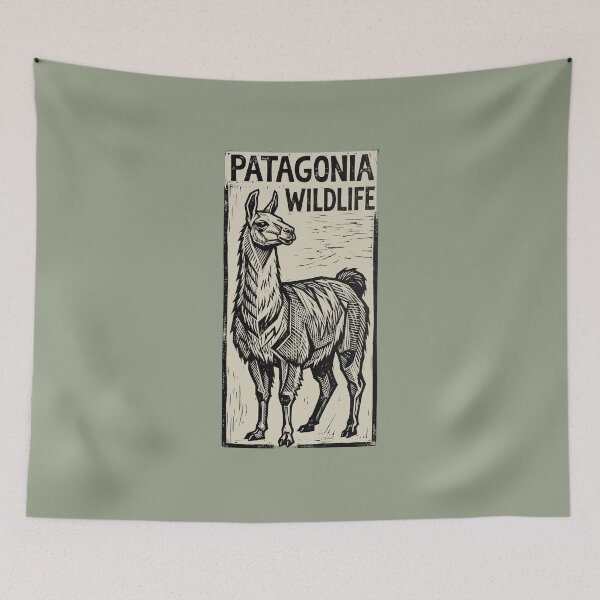 Item preview, Patagonia Wildlife Llama Guanaco Vintage Woodcut Linocut Art Poster designed and sold by KiwiRider.