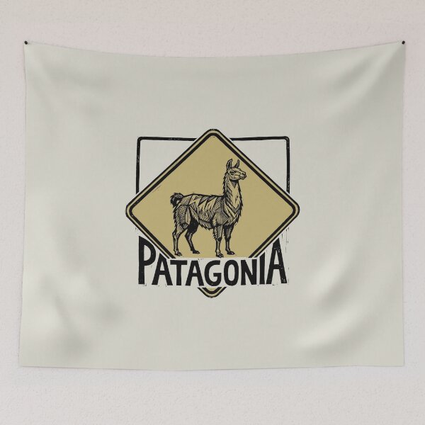 Item preview, Patagonia Llama Guanaco Vintage Gold Emblem Woodcut Linocut Art designed and sold by KiwiRider.
